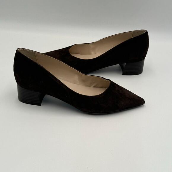 Elodie Suede Chocolate Brown Block Heel Pumps 38  US 7 - Picture 1 of 12